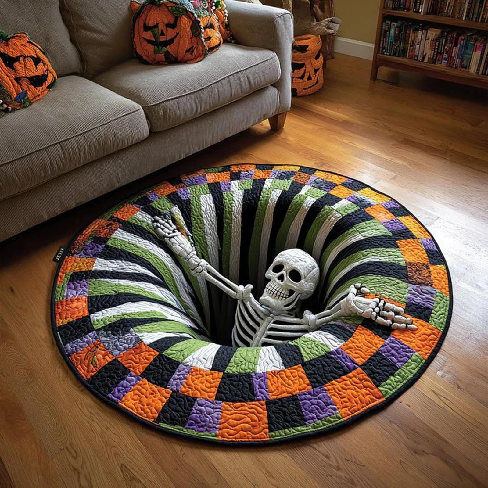 Halloween 3D Optical Illusion Rug – Spooky Vortex Floor Mat for Halloween Home Decor