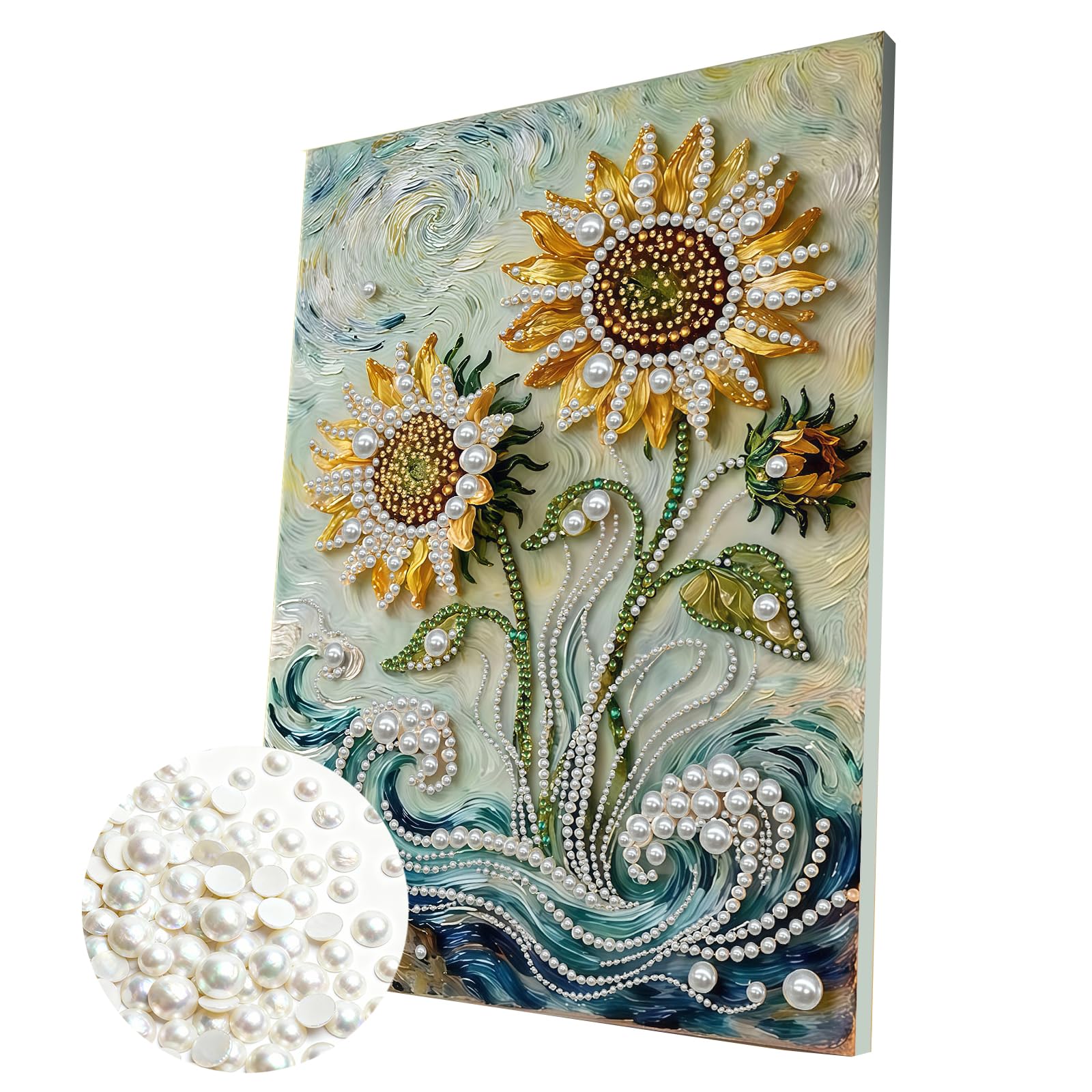 3D Sunflower Diamond Pearl Painting Kit – DIY Beaded Canvas Art with Frame for Adults & Beginners