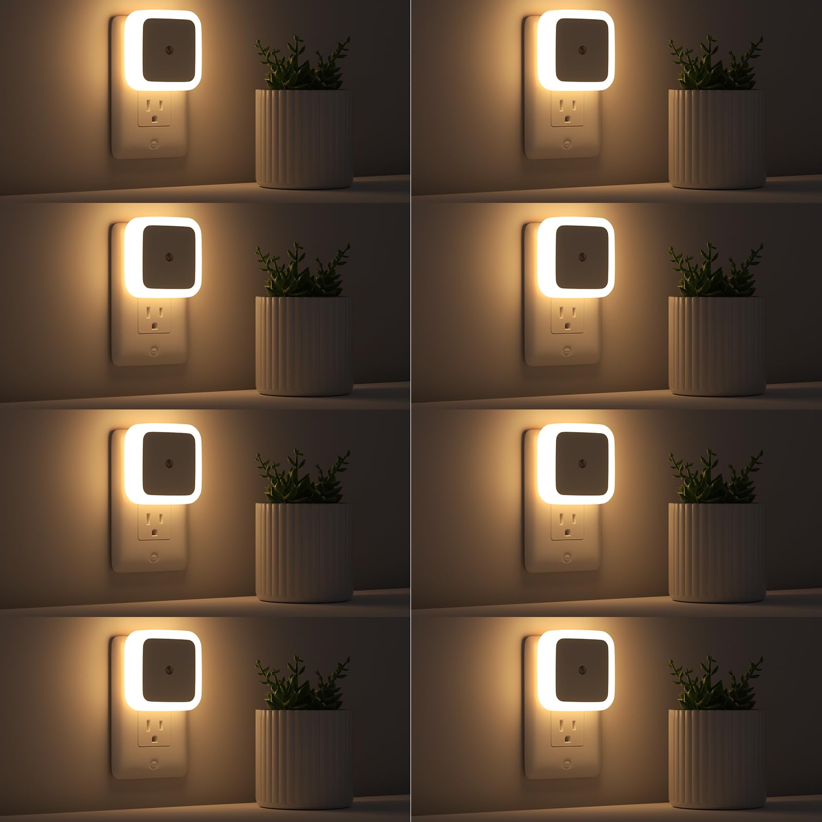 Plug-In LED Night Lights – Dusk to Dawn Auto Sensor Night Lamps for Bedroom, Hallway, Bathroom & Nursery（8-Pack）