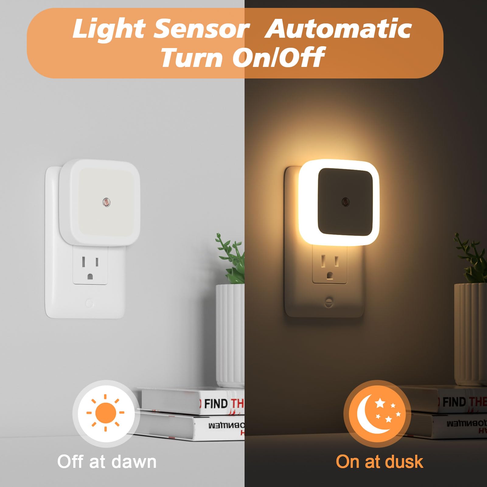 Plug-In LED Night Lights – Dusk to Dawn Auto Sensor Night Lamps for Bedroom, Hallway, Bathroom & Nursery（8-Pack）
