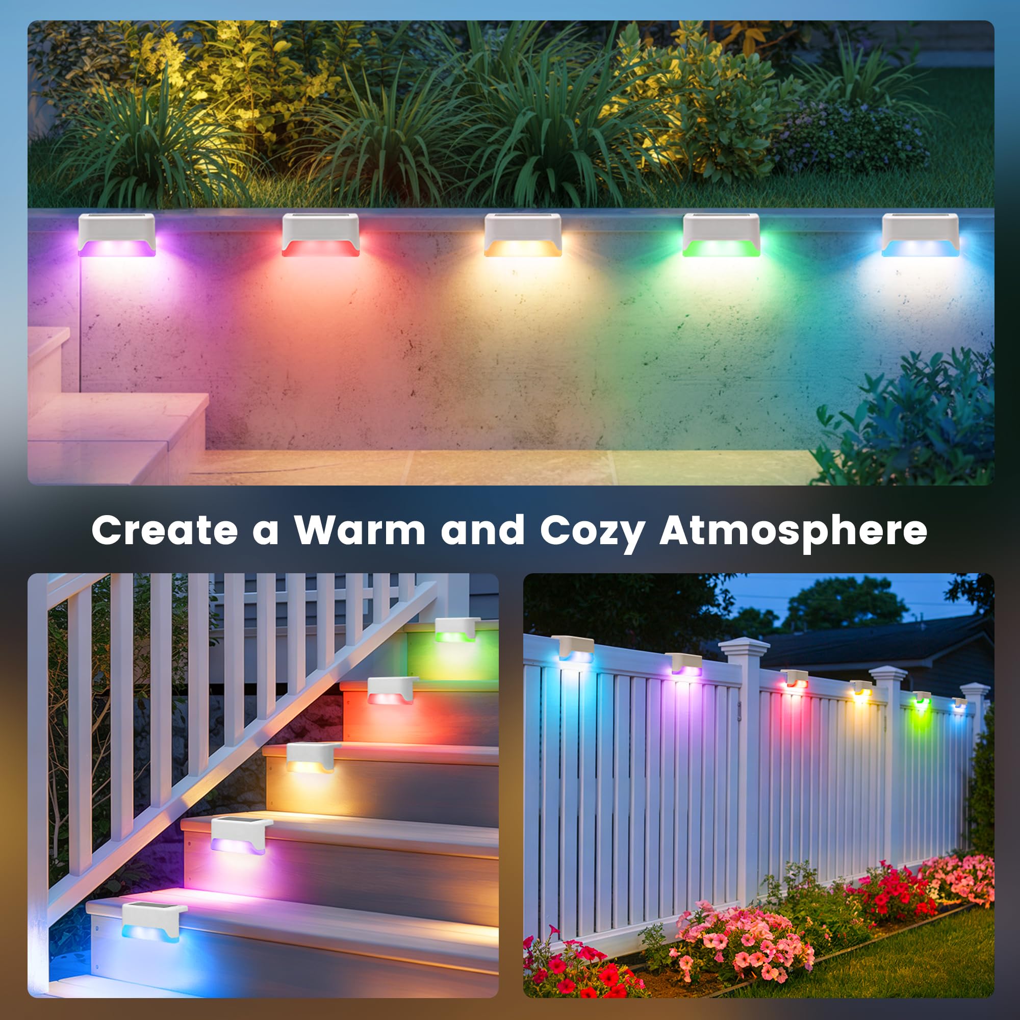 Solar Deck Lights – Waterproof RGB LED Fence & Step Lights for Outdoor Decor