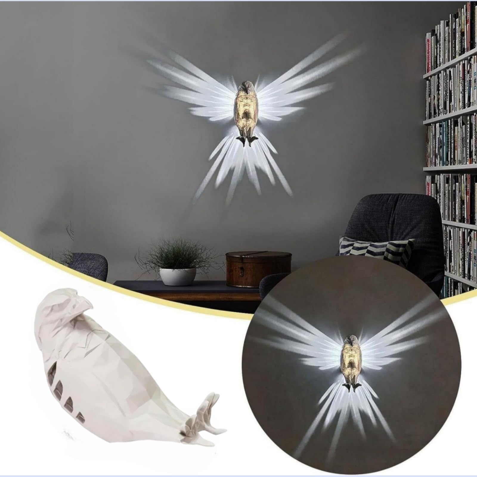 3D Bald Eagle LED Wall Lamp – Geometric Resin Sculpture Light for Bedroom, Study, Hallway & Modern Home Decor