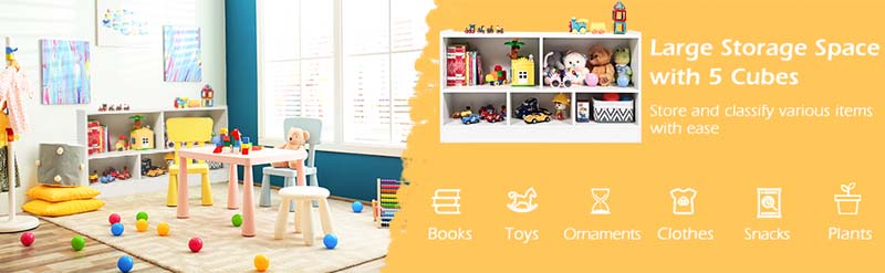Eletriclife Kids 2-Shelf Bookcase 5-Cube Wood Toy Storage Cabinet Organizer