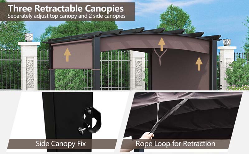 Eletriclife 10 x 10 Feet Patio Pergola Gazebo Sun Shade Shelter with Retractable Canopy