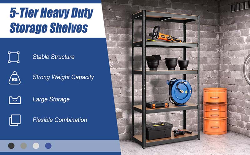 Eletriclife 36 x 72 Inch Adjustable 5-Layer 2000 lbs Capacity Storage Shelf Gray