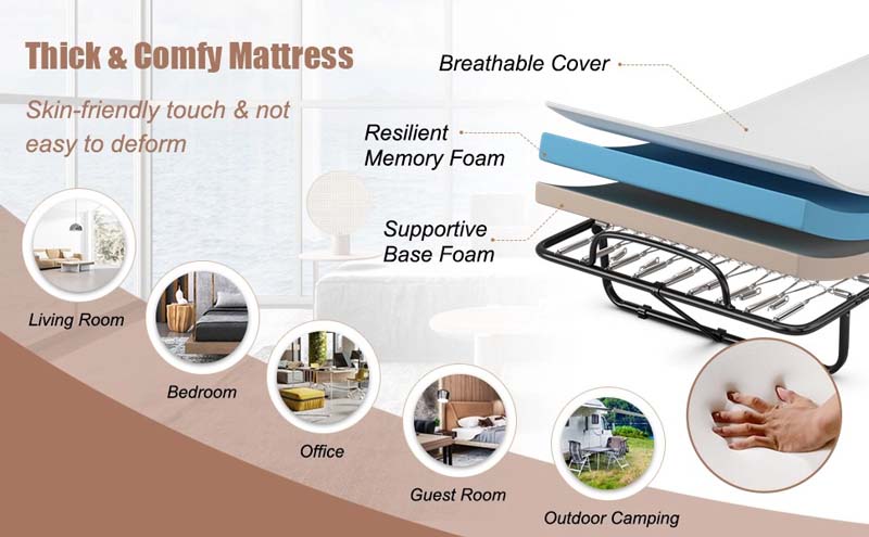 Eletriclife 5 Inch Memory Foam Rollaway Guest Bed