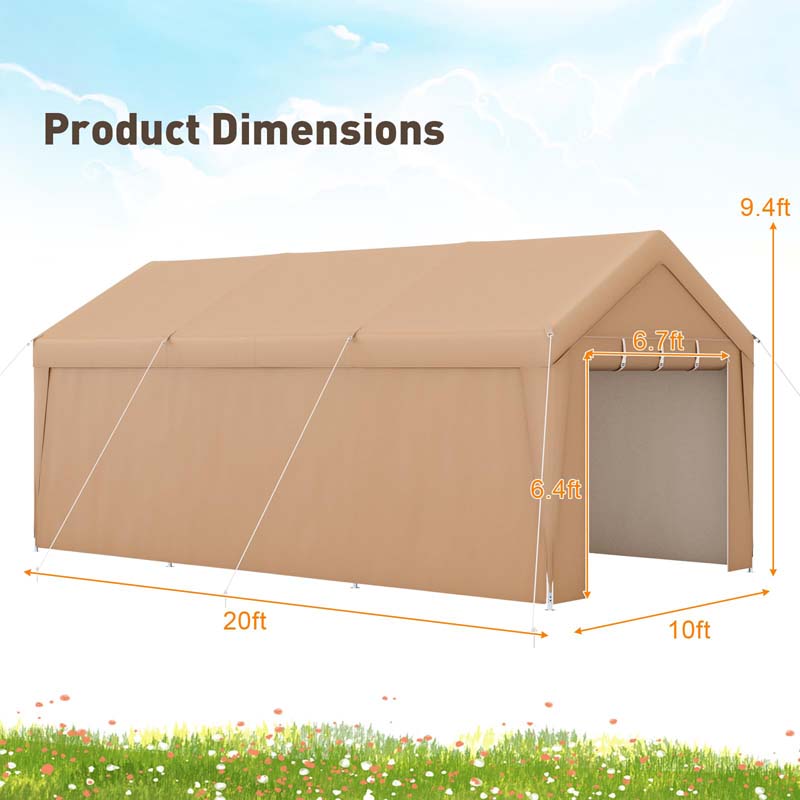 Eletriclife 10 x 20 FT Heavy Duty Carport with Sidewalls