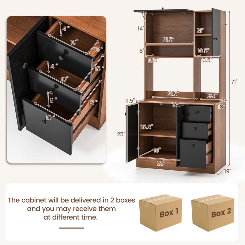 Eletriclife 71 Inch Kitchen Pantry with 3 Storage Cabinet and 3 Deep Drawers