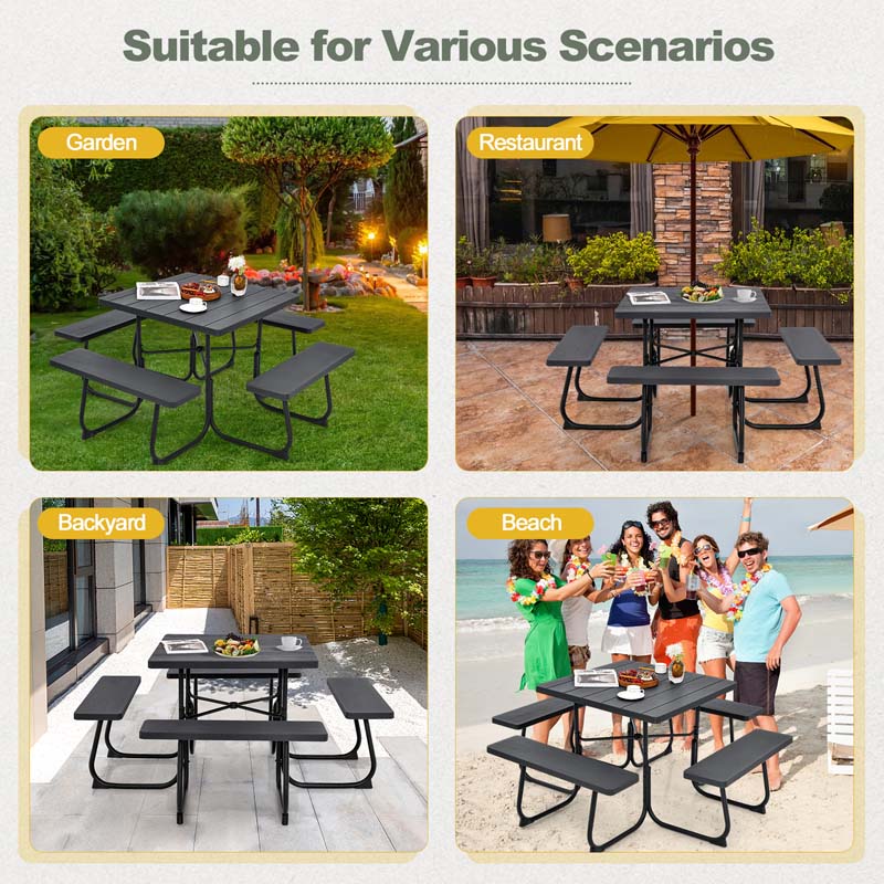 Eletriclife Outdoor Picnic Table with 4 Benches and Umbrella Hole