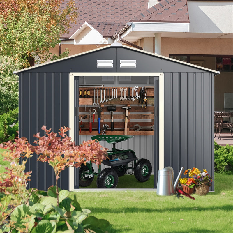Eletriclife 9 x 6 Feet Metal Storage Shed with Sliding Double Lockable Doors