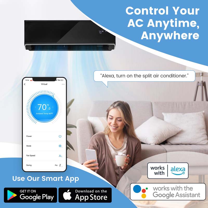 Eletriclife 17000 BTU 21 SEER2 208-230V Wifi Enabled Mini Split Air Conditioner and Heater