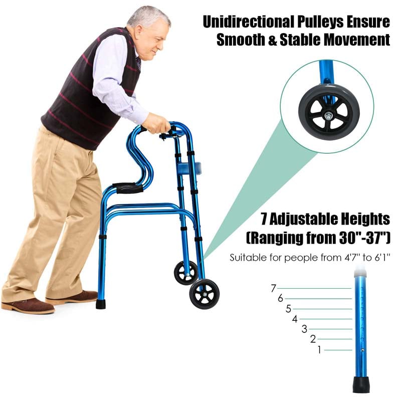 Eletriclife Adjustable Heavy-Duty Folding Walker with Wheels and Armrests