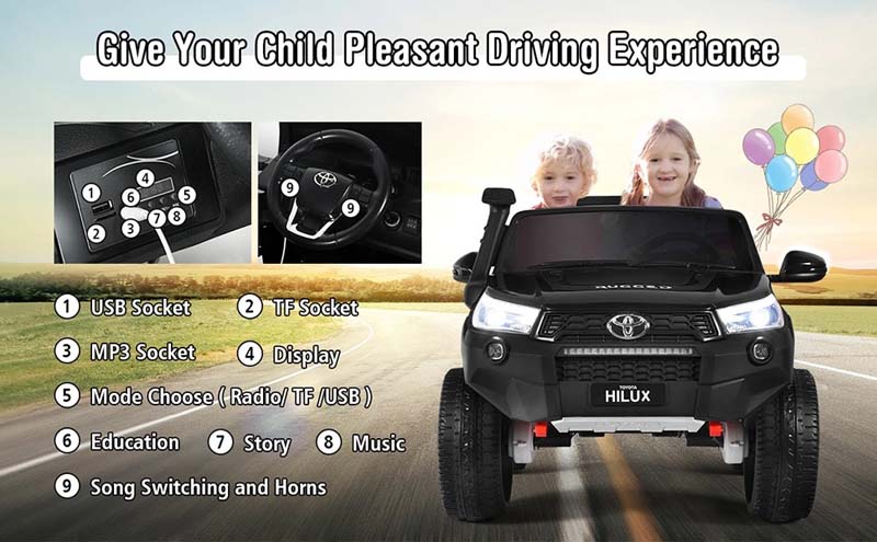 Eletriclife 2x12V Licensed Toyota Hilux Ride On Truck Car 2-Seater 4WD with Remote