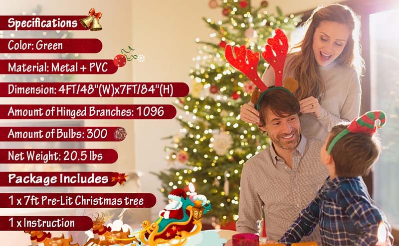 Eletriclife 7FT Pre-lit PVC Artificial Christmas Tree with 300 LED Lights