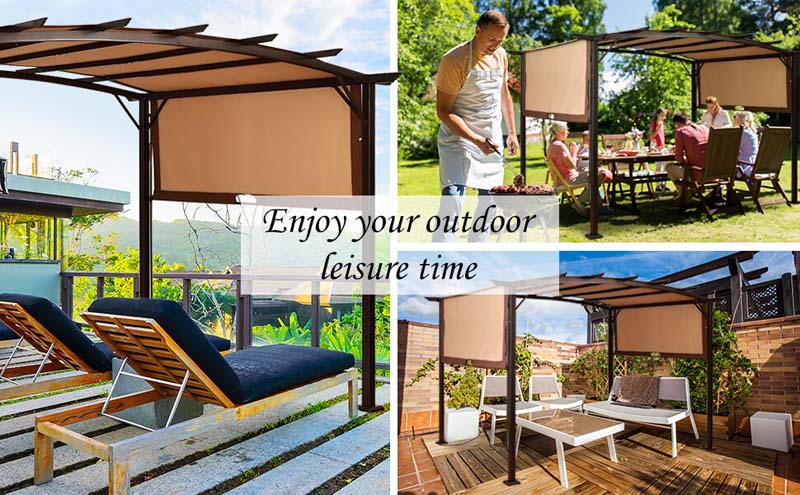 Eletriclife 12 x 9 ft Outdoor Pergola Gazebo Canopy Sun Shelter with Steel Frame