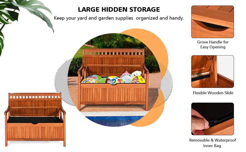 Eletriclife 42 Inch Storage Deck Box Solid Wood Seating Container