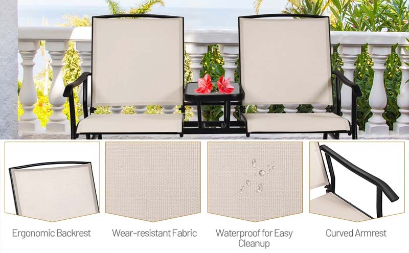 Eletriclife 2-Person Double Rocking Loveseat with Mesh Fabric and Table