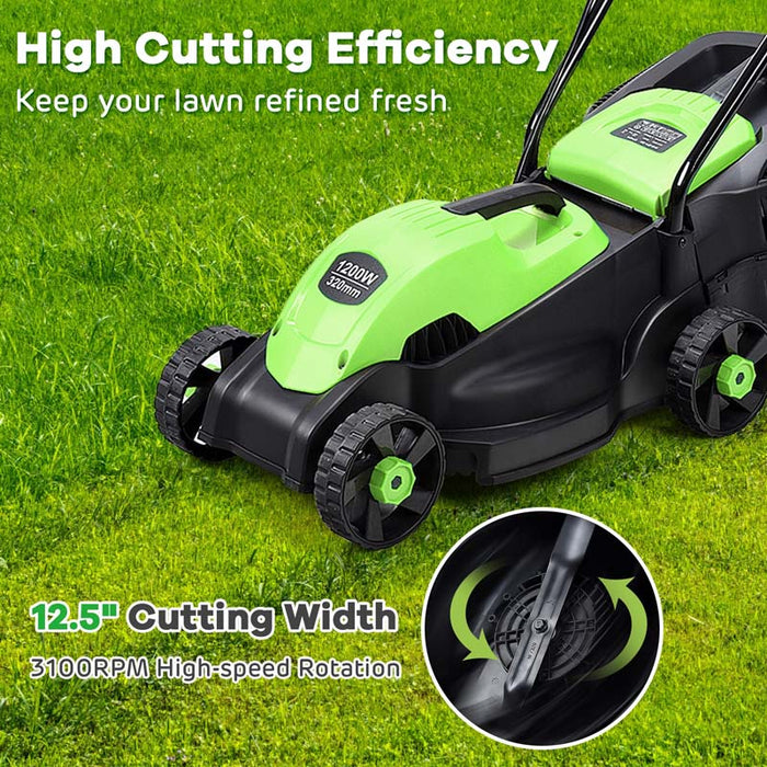 Eletriclife 12.5 Inch Corded Push Lawn Mower with 30L Grass Bag