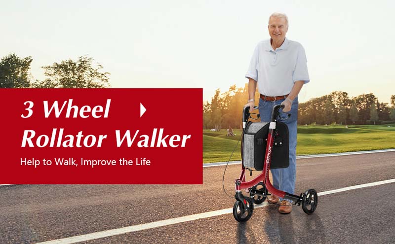 Eletriclife 3-Wheel Rolling Walker with Adjustable Handle Red