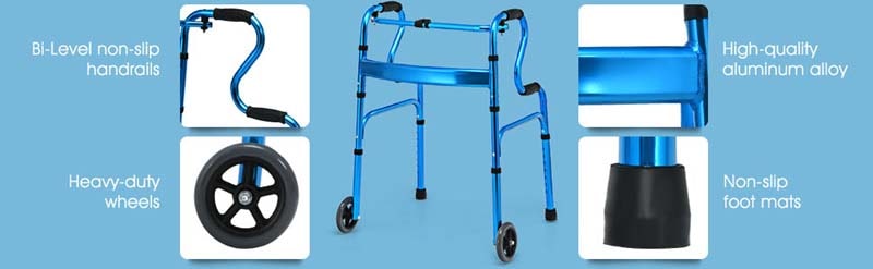 Eletriclife Adjustable Heavy-Duty Folding Walker with Wheels and Armrests
