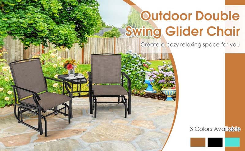 Eletriclife Double Swing Glider Rocker Chair set with Glass Table