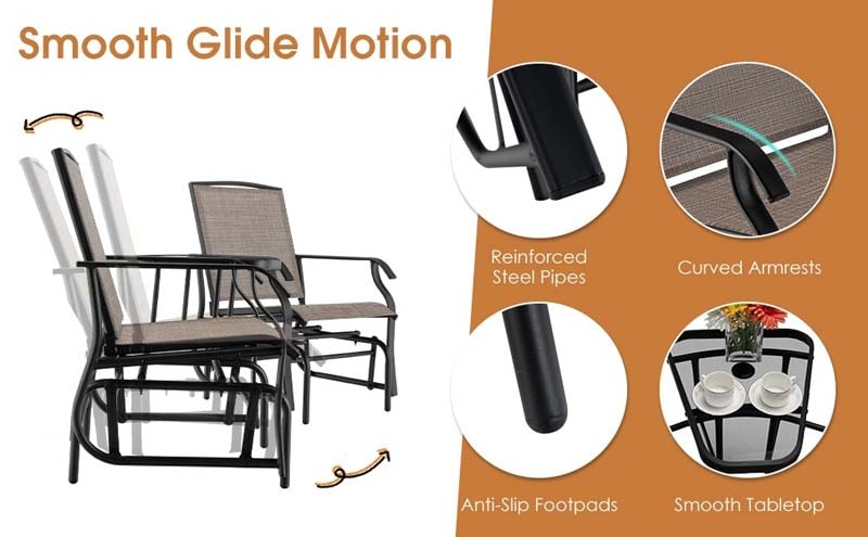 Eletriclife Double Swing Glider Rocker Chair set with Glass Table