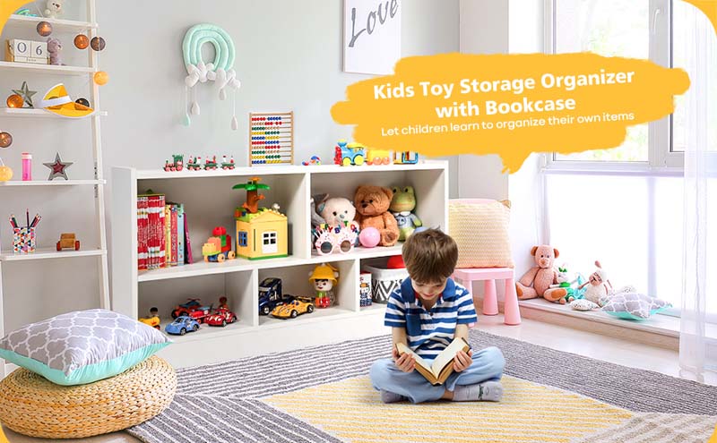 Eletriclife Kids 2-Shelf Bookcase 5-Cube Wood Toy Storage Cabinet Organizer
