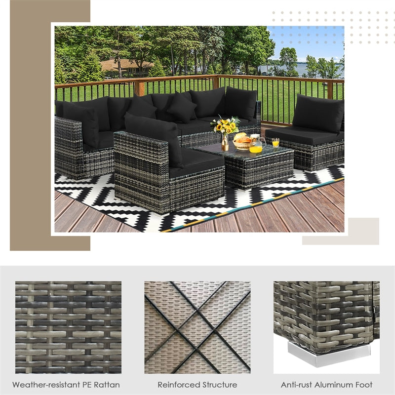 Eletriclife 7 Pcs Rattan Sectional Sofa Set with Cushions & Coffee Table