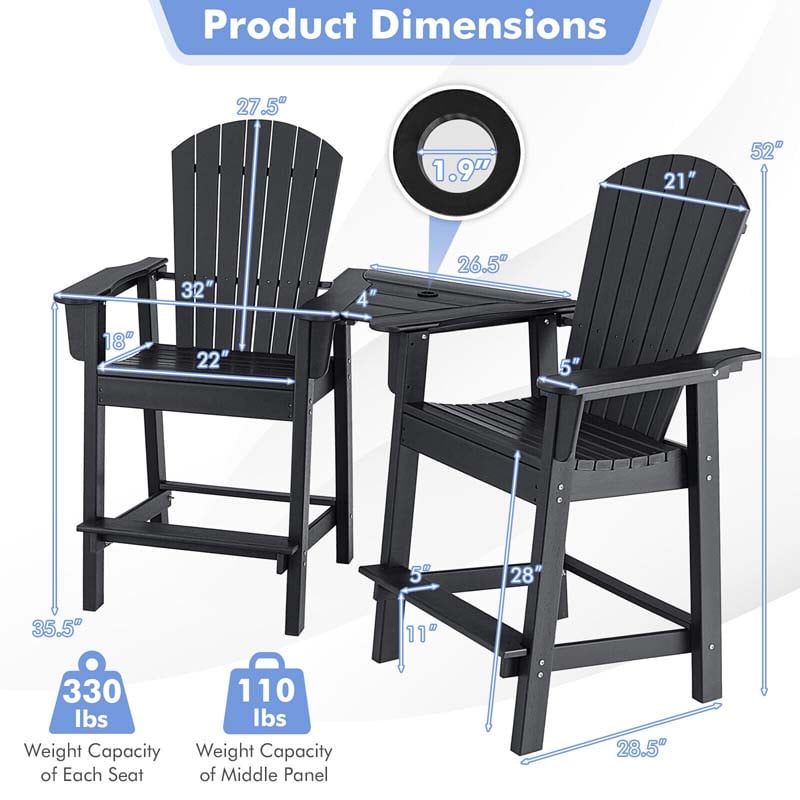 Eletriclife 2 Pieces HDPE Tall Adirondack Chair with Middle Connecting Tray