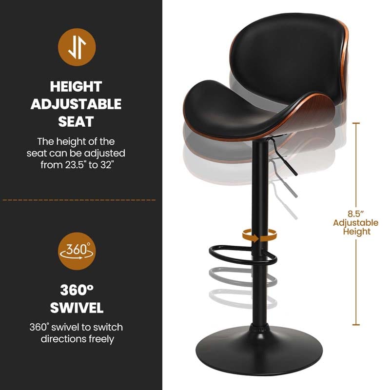 Eletriclife Set of 2 Adjustable Swivel PU Leather Bar Stools with Iron Base