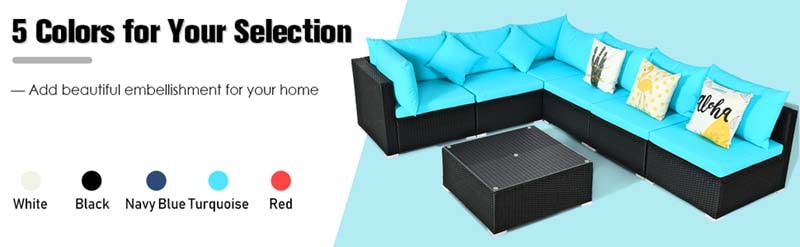 Eletriclife 7 Pieces Sectional Wicker Furniture Sofa Set with Tempered Glass Top