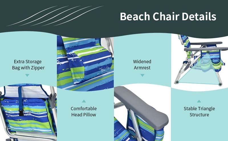 Eletriclife 2 Pack 5-Position Folding Backpack Beach Chair and Table Set