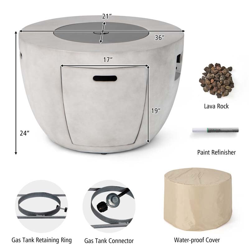 Eletriclife 36 Inch Round Concrete Propane Fire Pit Table with Lava Rocks PVC Cover