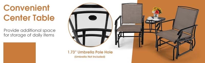 Eletriclife Double Swing Glider Rocker Chair set with Glass Table