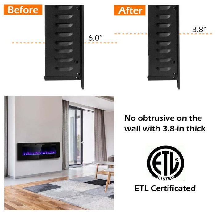 50 Inches Recessed Ultra Thin Electric Fireplace