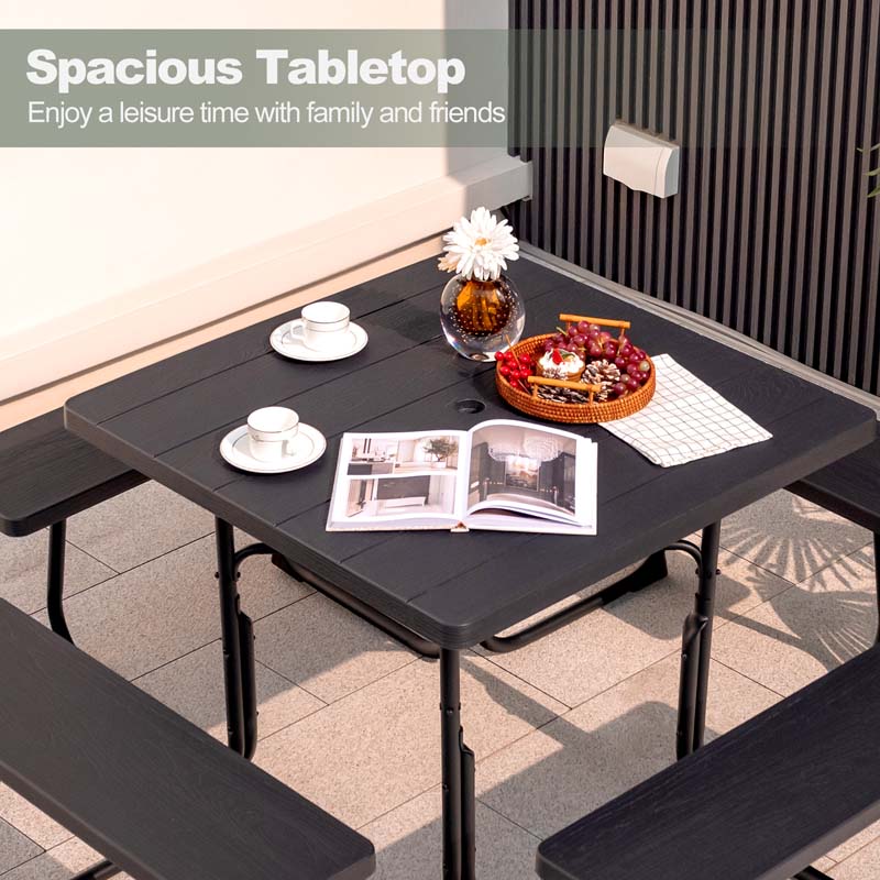 Eletriclife Outdoor Picnic Table with 4 Benches and Umbrella Hole
