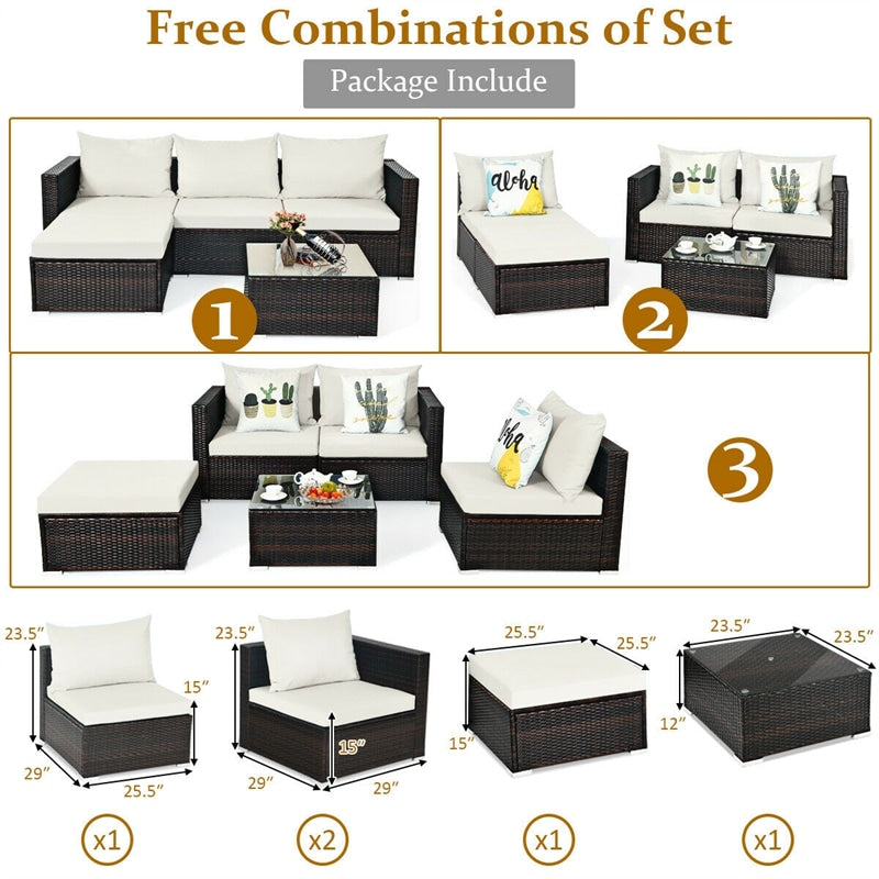 Eletriclife 5 Pcs Rattan Patio Sectional Sofa Set with Cushions & Coffee Table