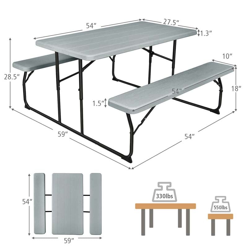 Eletriclife Indoor and Outdoor Folding Picnic Table Bench Set with Wood-like Texture