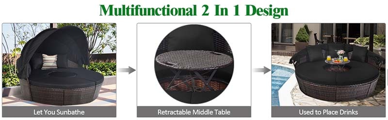 Eletriclife Patio Round Daybed Rattan Furniture Sets with Canopy