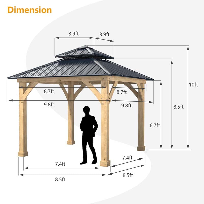 Eletriclife 10 x 10 FT Outdoor Patio Hardtop Gazebo with Double Steel Roof & Solid Wood Frame