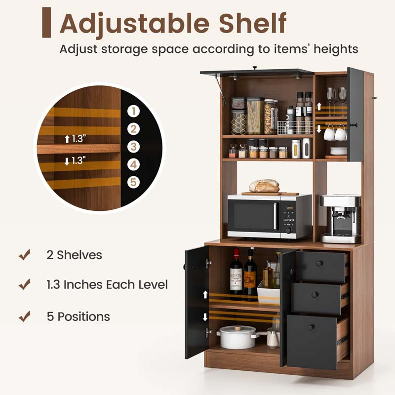 Eletriclife 71 Inch Kitchen Pantry with 3 Storage Cabinet and 3 Deep Drawers