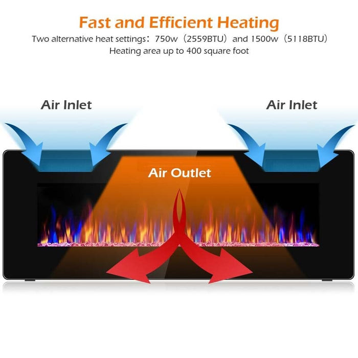 50 Inches Recessed Ultra Thin Electric Fireplace