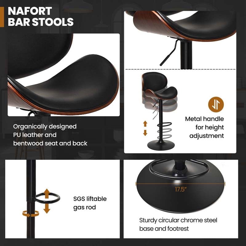 Eletriclife Set of 2 Adjustable Swivel PU Leather Bar Stools with Iron Base