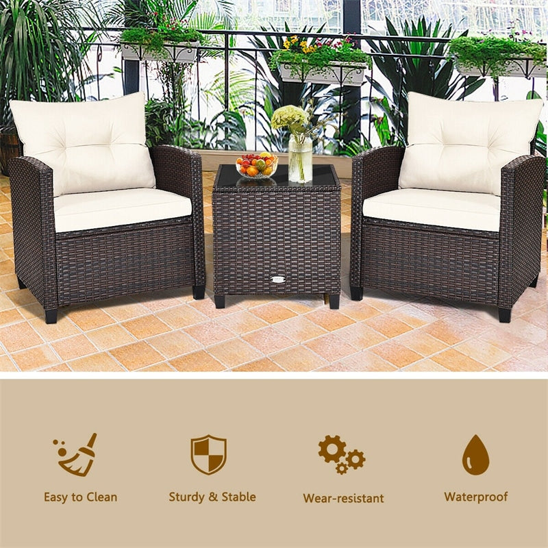 Eletriclife 3 Pieces Patio Rattan Furniture Set with Cushion