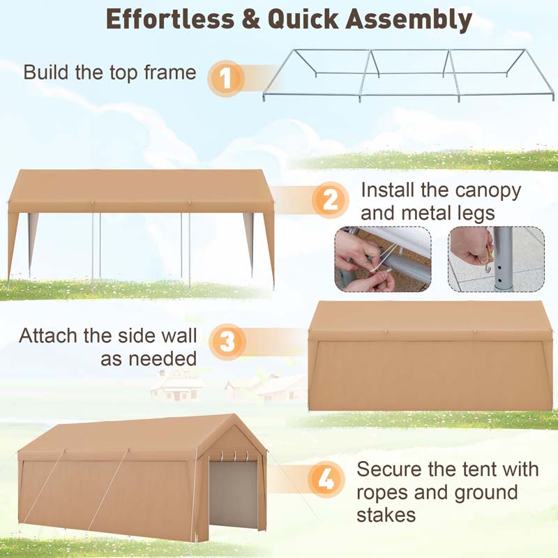 Eletriclife 10 x 20 FT Heavy Duty Carport with Sidewalls