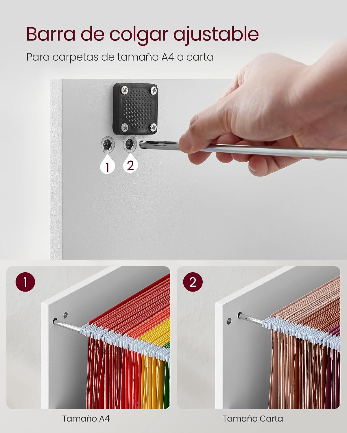 VASAGLE Archivador de 3 Cajones, Archivador con Cerradura, Soporte para Impresora, Archivos de Tamaño A4 y Carta, Blanco Nube MOFC055W14