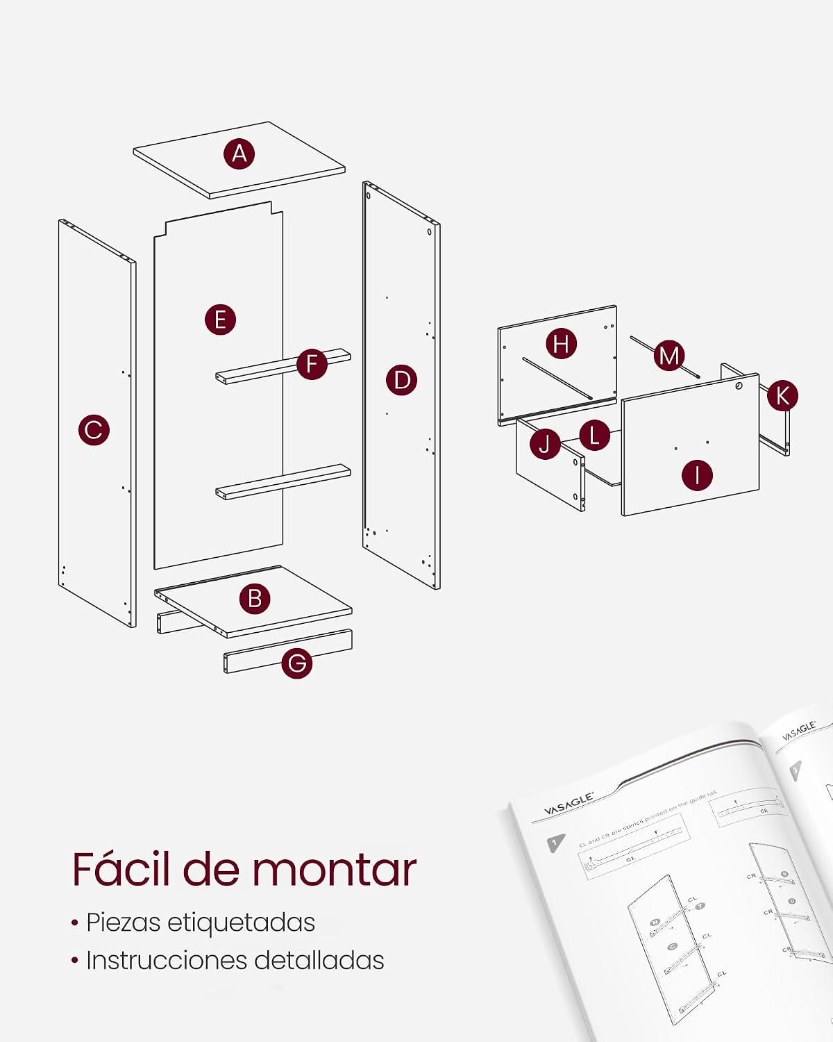 VASAGLE Archivador de 3 Cajones, Archivador con Cerradura, Soporte para Impresora, Archivos de Tamaño A4 y Carta, Blanco Nube MOFC055W14
