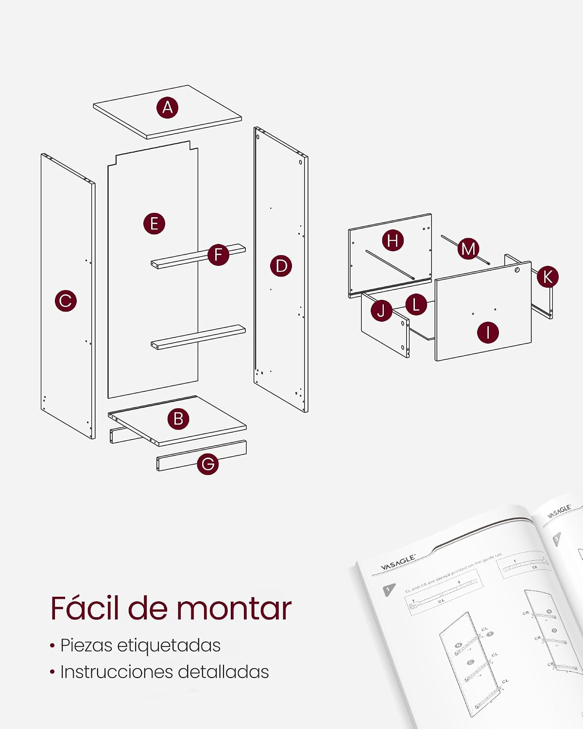 VASAGLE Archivador de 3 Cajones, Archivador con Cerradura, Soporte para Impresora, Archivos de Tamaño A4 y Carta, Blanco Nube MOFC055W14