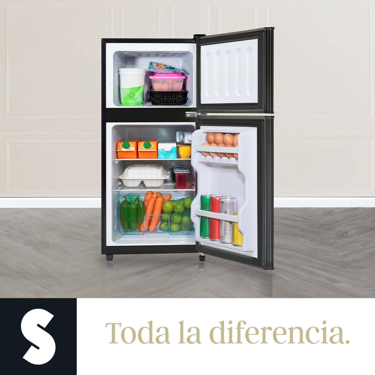 SIGNA Mini Refrigerador 86L (3 pies cubicos) Frigobar Compacto Silver Refrigerador Pequeño Con congelador de Acero Inoxidable Ideal Para Espacios Pequeños Frigobar Mini Multifuncional (Gris)