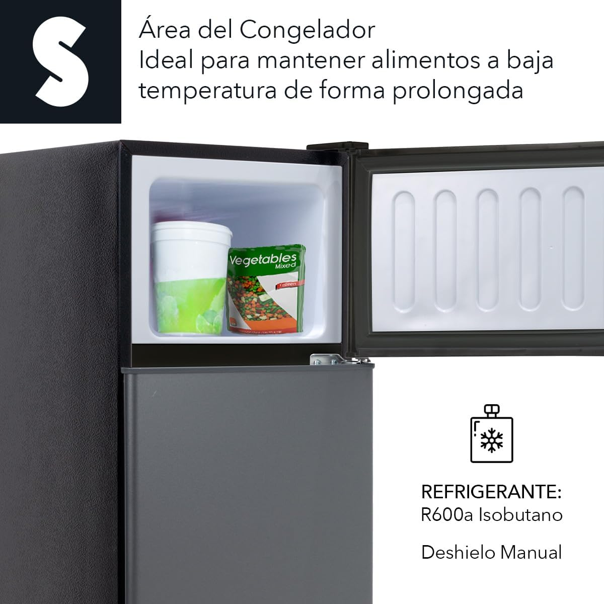 SIGNA Mini Refrigerador 86L (3 pies cubicos) Frigobar Compacto Silver Refrigerador Pequeño Con congelador de Acero Inoxidable Ideal Para Espacios Pequeños Frigobar Mini Multifuncional (Gris)